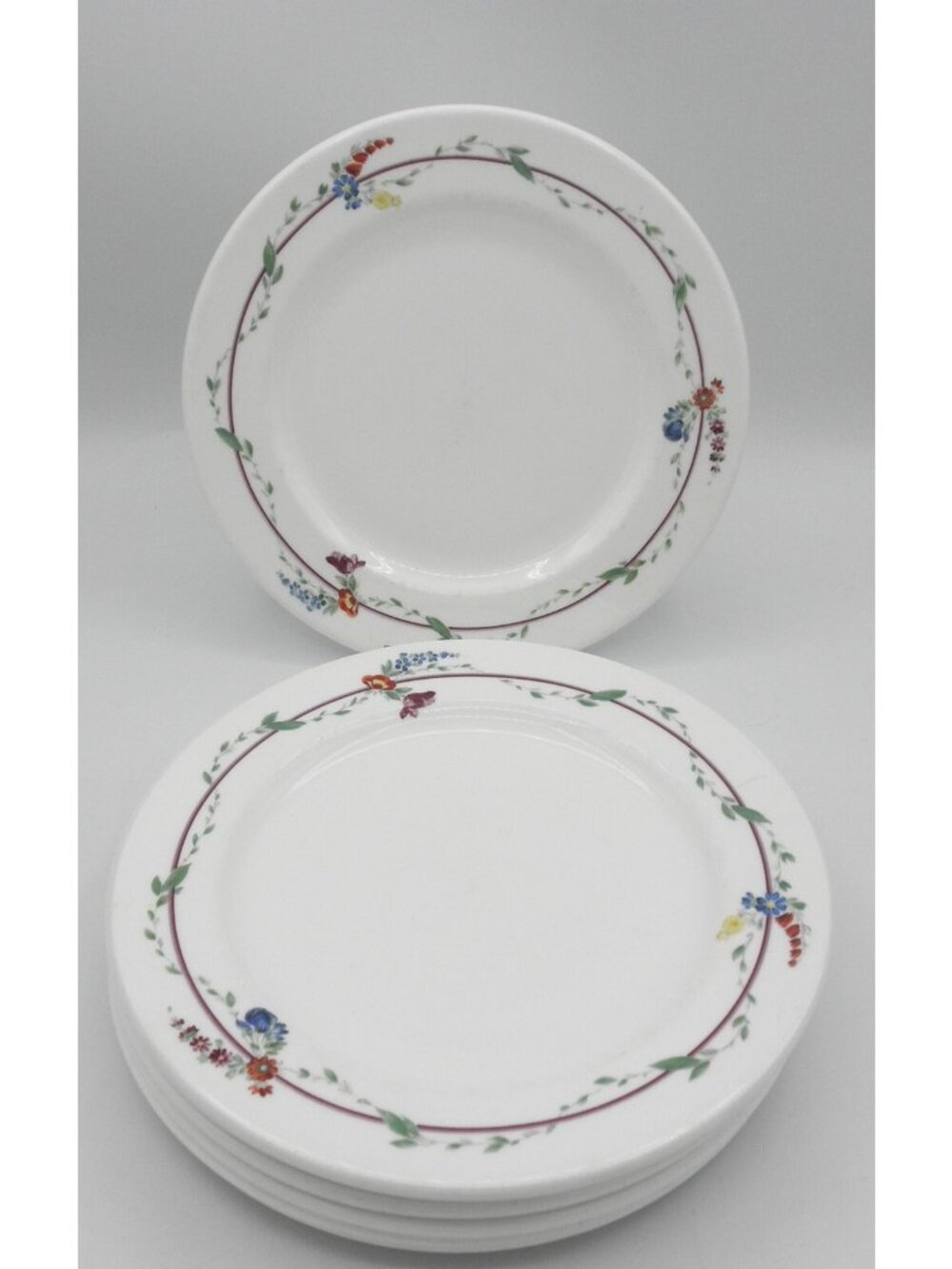 RD6 by Royal Doulton Hotelware Luncheon Plate Purple Band Floral Sprays Set of 7
